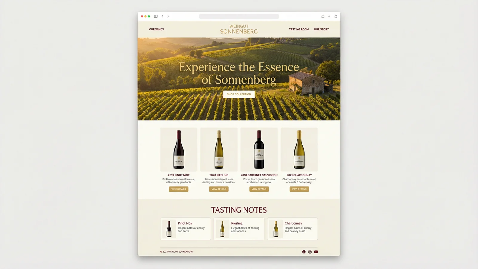 Weingut Sonnenberg – Elegante Winery-Landingpage