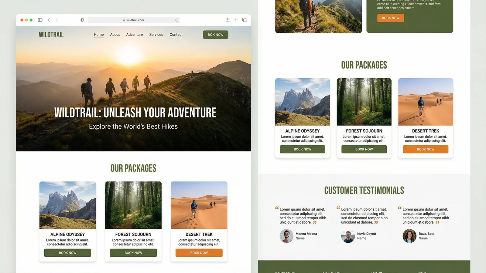 WildTrail – Outdoor-Adventure Landingpage mit Abenteuerpaketen