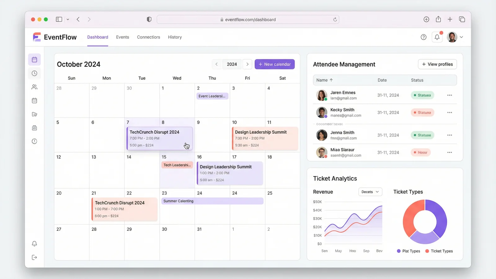 EventFlow – Event-Management Dashboard mit Kalender und Teilnehmerverwaltung