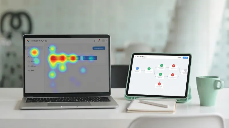 Heatmap analysis and user flow diagram of a web application
