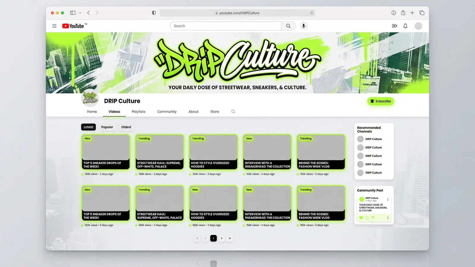 DRIP Culture – Streetwear YouTube Channel Branding